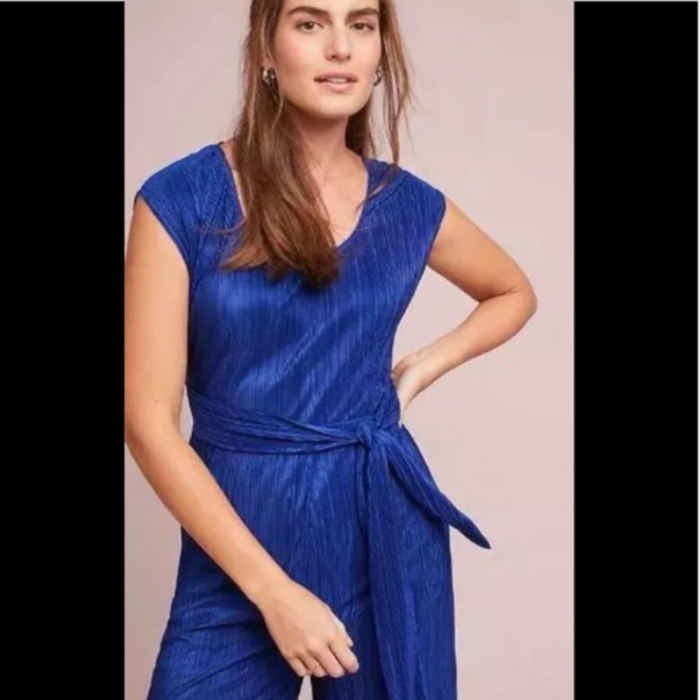 Anthropologie Maeve Sonata Pleated Jumpsuit with Tie